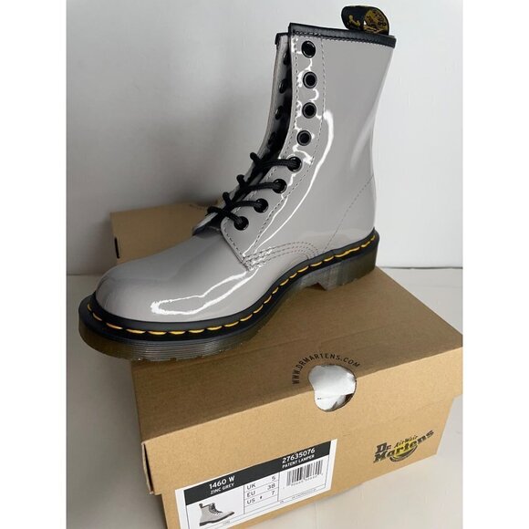 Doc Dr. Martens 1460 Patent Leather Lamper Lace Up Boots in Zinc Grey Eu 38 US 7 - Picture 4 of 6